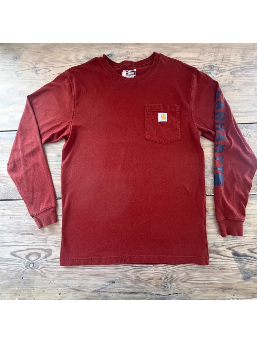 Carhartt Long Sleeve 1 Pocket T-Shirt Mens S Rust Color Loose Fit